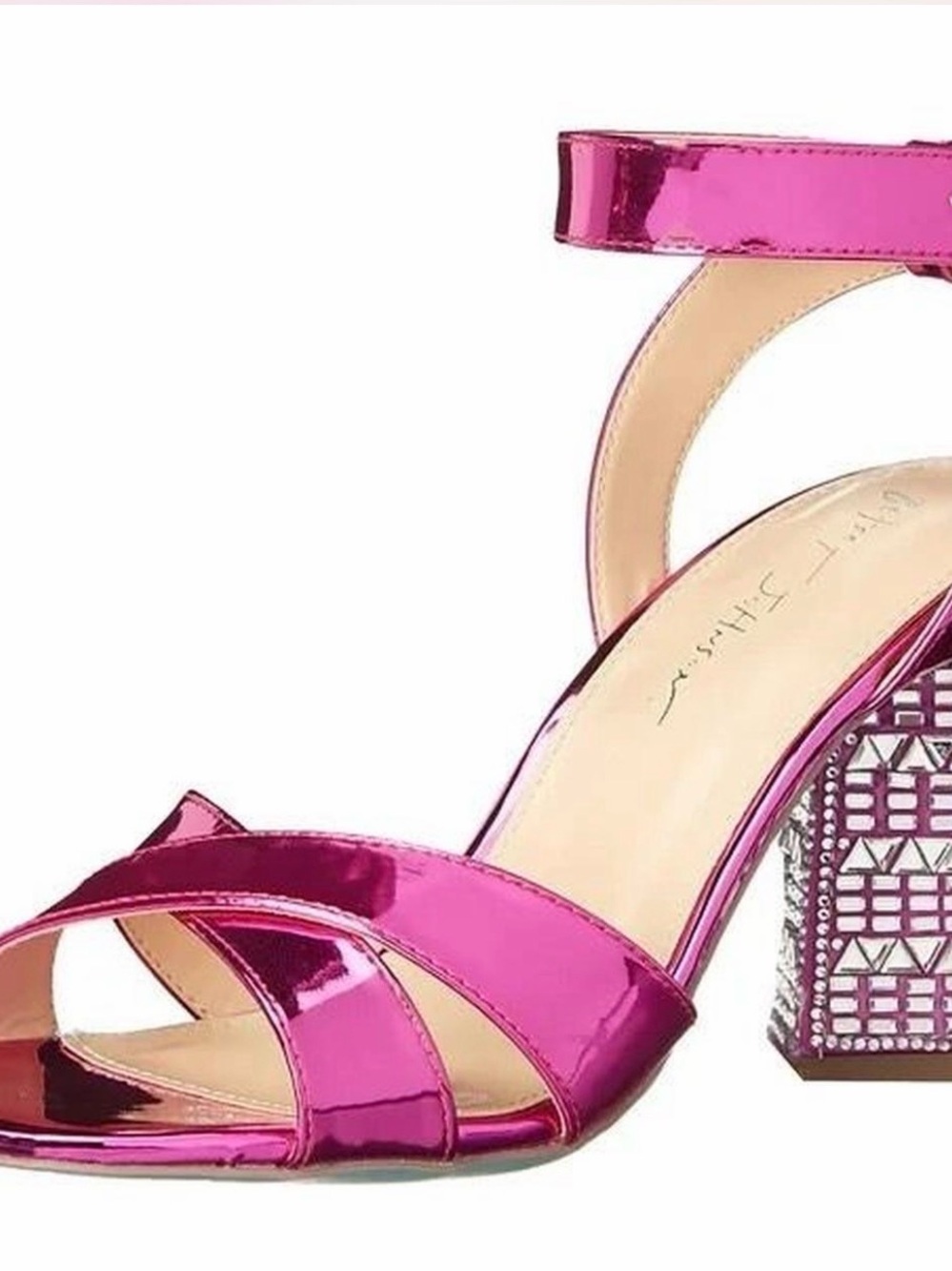 New 💖 Betsey Johnson. Size 7.5. Fuchsia Block-Heel Sandals with Crystal Detail - Picture 6 of 6